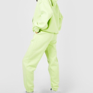 Ensemble de survêtement à capuche vert lime pour femme, coupe ample, couleur unie, pantalon long décontracté avec poches latérales, 100% coton, vêtements d'automne - Product Image 5