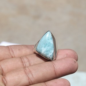 Handcrafted Triangular Blue Larimar Gemstone <b>Ring</b> 925 Sterling Silver Rose <b>Gold</b> Plated Bezel Set Statement <b>Cocktail</b> Jewelry Gift - Product Image 4