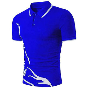 Men's Slim Fit Short Sleeve Polo <b>Shirt</b> With <b>Flame</b> Print Contrast Trim Casual Knitted Polyester T-<b>Shirt</b> Black White - Product Image 2