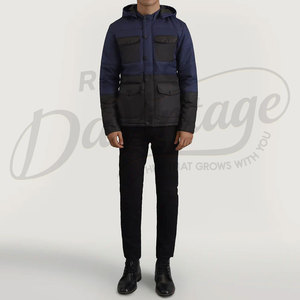 Chaqueta Acolchada con Capucha para Hombre, Azul Marino, con Parches en Contraste, Estilo Cargo, con Múltiples Bolsillos, Abrigo Acolchado Cálido para Invierno - Product Image 4