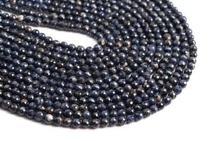 Perles de saphir bleu foncé de 4 mm, qualité supérieure, pierres précieuses naturelles authentiques, brin complet, micro-facettées, rondes, perles en vrac - Product Image 2