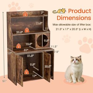 Modern Industrial Wooden <b>Cat</b> Litter <b>Box</b> Enclosure with Storage Shelves - Product Image 6