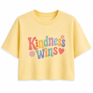 เสื้อครอปท็อปผู้หญิง แขนสั้น คอกลม ลาย Kindness Wins ผ้าฝ้ายแท้ 100% ระบายอากาศได้ดี สวมใส่สบายๆ สำหรับฤดูใบไม้ผลิและฤดูร้อน น้ำหนัก 180 กรัม - Product Image 1