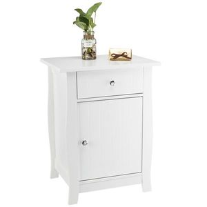 <b>White</b> Single Door <b>Bedside</b> <b>Cabinet</b> with Drawer Nightstands Product - Product Image 3