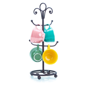 Rustic Iron Metal Mug Holder Stand With Curved Hooks For Kitchen Countertop Dining Table Mugs <b>Storage</b> Stand On Sale - Product Image 6
