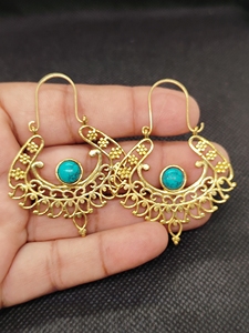 Elegant Bohemia Gold-Plated Turquoise Drop Dangle Earrings Women Fashionable Brass Jewelry Bezel Setting Pear Shape - Product Image 4