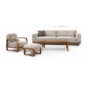 Solid Wood Living Room <b>Sofa</b> Set with <b>Lounge</b> Chair Ottoman and Coffee Table Modern Home Hotel Apartment Furniture Project - Product Image 2