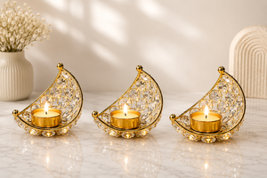 Luxury Crystal Crescent Moon <b>Tealight</b> <b>Holder</b> Set Gold Decorative Candle <b>Holders</b> for Home Wedding Table Décor - Product Image 2
