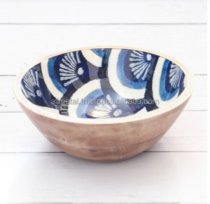 Ustensiles de cuisine personnalisés Petits bols de service en bois bleu Bol en bois de manguier émaillé pour une utilisation polyvalente - Product Image 3