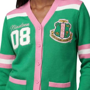 Suéter Cárdigan de Lana Verde Rosa con Bordado de Escudo, Chaqueta de Punto con Botones Delanteros y Diseño de Letras, Moda Casual para Mujer - Product Image 4