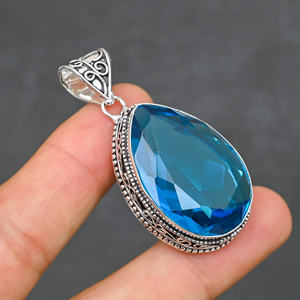 Blue 925 Silver Luxury <b>Statement</b> <b>Necklace</b> with Chain Type Other 22g Weight - Product Image 2