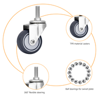 Roue pivotante industrielle en acier inoxydable 304 de 50 mm (2 pouces) avec roulement en caoutchouc, robuste, M10*25, pour meubles modernes de salon