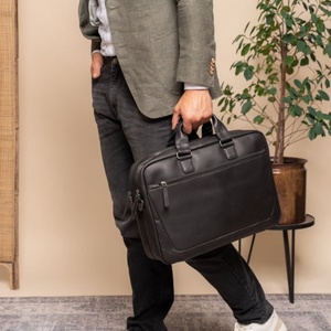 Classic Black Leather Laptop <b>Briefcase</b> for Men Luxury Business Office Bag with Professional Organizer Compartments - Product Image 2