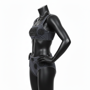 Conjunto de Bikini Premium para Mujer, Poliéster GSM con Spandex, Color Gris Oscuro y Negro, Estilo Panel, Logotipo con Parche de Goma, Conjunto de Bikini Personalizado para Mujer - Product Image 3