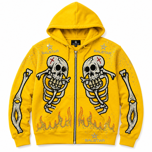 Men's <b>Gothic</b> Skeleton Graphic Yellow Hoodie <b>Jacket</b> Custom Printed Zip Up Hoodie Streetwear Casual Fashion Hooded <b>Jacket</b> - Product Image 3