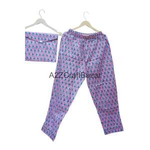 Ensemble pyjama imprimé à la main en coton 100% pur, col rond, pour femmes et filles, très demandé - Product Image 3