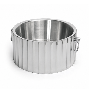 Modern Ribbed Stainless Steel Round Double Wall Beverage Tub With Drop Ring Handles Premium Party <b>Champagne</b> Wine For Wedding - Product Image 2
