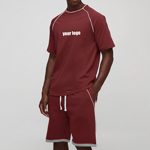 Ensemble streetwear 2 pièces pour homme, 100% coton, couleur unie, logo brodé personnalisé, respirant, écologique, été - Product Image 1