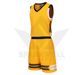 Ensemble de maillots de basket-ball jaunes personnalisés, col en V, sans manches, impression par sublimation, unisexe, adulte, respirant, évacuant l'humidité, en polyester - Product Image 1