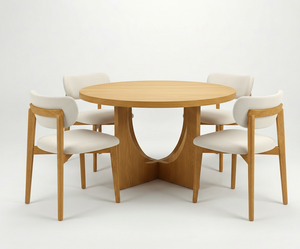 Mesa de Comedor Redonda Moderna de Madera de Caucho con 4 Sillas, Diseño Decorativo, 1 Año de Garantía, Juego de Comedor Compacto para 4 Personas - Product Image 1