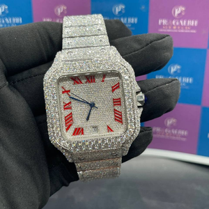 นาฬิกาหรูอัตโนมัติประดับเพชรโมอิสซาไนต์เต็มหน้าปัด ตัวเรือนสี่เหลี่ยม สแตนเลสสตีล แซฟไฟร์ กันน้ำ หน้าปัดสีแดง - Product Image 4