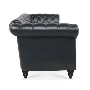 Divano Chesterfield a tre posti con braccioli arrotolati in PU nero da 84,65 pollici per soggiorno - Product Image 5