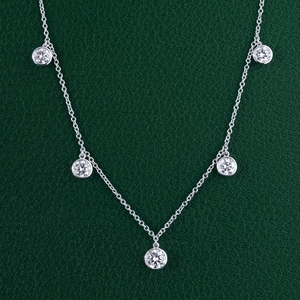 Modern Dangling Brilliant Cut Diamond Station <b>Necklace</b> Lab Grown Stones IGI Certified Bezel Settings <b>Delicate</b> Solid Gold Link - Product Image 6
