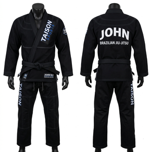Combinaison de BJJ en coton tissé perlé de qualité supérieure 450 GSM, gris et noir avec panneaux contrastés, patch tissé, logo personnalisé brodé - Product Image 4