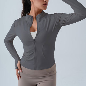 Comfortable Women <b>Yoga</b> <b>Jacket</b> Long Sleeve Quick Dry Stretch Fabric Slim Fit Zippered <b>Jacket</b> For <b>Yoga</b> - Product Image 1