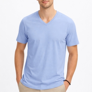 T-shirt pour homme, col en V, manches courtes, coton, coupe slim, couleur unie, design personnalisé, vêtements décontractés de haute qualité. - Product Image 1