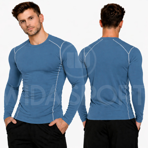 En gros T-shirt de compression de performance pour adolescents et hommes, respirant, extensible, coupe ajustée, uni ou imprimé, pour la gym, l'entraînement et le sport - Product Image 5