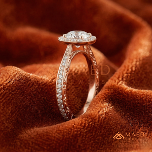 Rose Gold Plated Round Cut Halo Engagement <b>Ring</b> Women Vintage Engraved <b>Split</b> Shank American Diamond CZ Wedding <b>Ring</b> - Product Image 2
