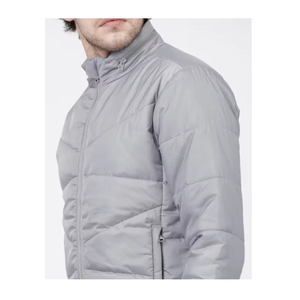 Light Gray Silver Custom Men <b>Padded</b> Jacket Stand Collar Lightweight Quilted Zip Winter Coat OEM Factory Premium Outerwear - Product Image 5
