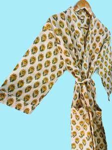 Robe Kimono 100% Coton Imprimé, Robe Kimono Imprimée à la Main, Robe d'Été à Imprimé Floral Indien avec Décoration en Dentelle, Robe Élégante - Product Image 4