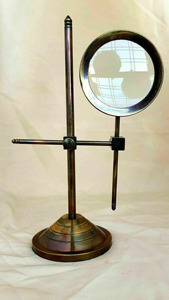 Loupe en laiton vintage faite à la main avec support réglable, décoration de bureau nautique antique - Product Image 2