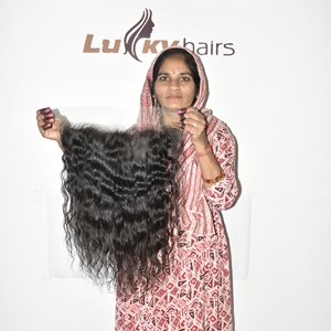 Cheveux humains indiens bruts de couleur naturelle noire de qualité supérieure, tissage vierge ondulé HD frontal, double trame, extension non traitée - Product Image 6