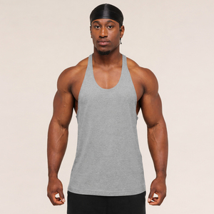 Débardeur stringer personnalisé pour homme, blanc, polyester/coton, pour la gym, le fitness, sans manches, pour la musculation, séchage rapide, 180g, logo personnalisé - Product Image 4