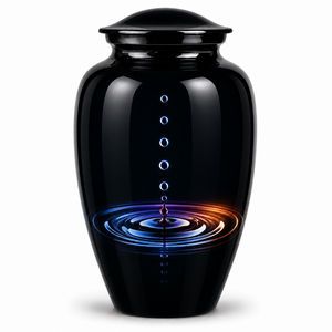 Urna Funeraria de Esmalte con Diseño de Ondas de Lujo y Adhesivo para Foto Conmemorativa para Cenizas Humanas - Product Image 1