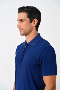 Wholesale Premium Quality 100% Cotton Pique Fabric Collar Zipper Placket Casual Business Custom Men's Short Sleeve for Shirt - Product Image 4