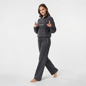 <b>Women</b> Oversized Acid Wash Tracksuit Set <b>Quarter</b> <b>Zip</b> Pullover Sweatshirt Loose Pants Casual Streetwear Fashion Clothing Wholesale - Product Image 2