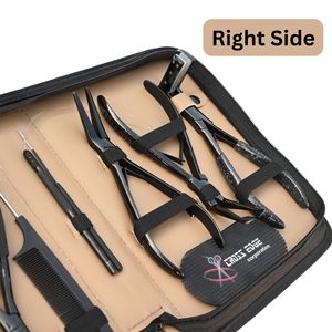 Kit d'outils pour extensions capillaires : crochet de tirage, boucle de fil, micro-perles, outil de dépose de micro-perles, pince à ouvrir/fermer, peigne à queue pour extensions adhésives, aiguille, pince à doigt - Product Image 3