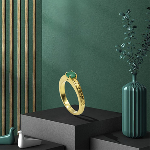 Bague solitaire en argent sterling 925 plaqué rhodium avec onyx vert et bande gravée pour femme, bijoux en gros - Product Image 4