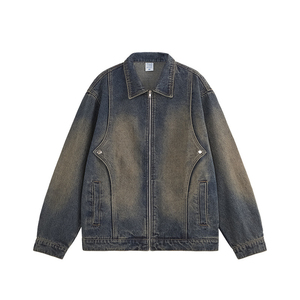 Clothing Manufacturers Washed Distressed Zip Patchwork <b>Denim</b> Fabrics <b>Custom</b> <b>Denim</b> <b>Jacket</b> Men Men's <b>Jackets</b> - Product Image 1