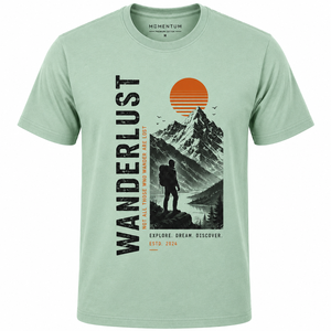 Camiseta de Manga Corta Beige para Hombre Wanderlust, Cuello Redondo, Corte Regular, Algodón Jersey, Casual, Estampado por Transferencia Térmica, Transpirable - Product Image 1
