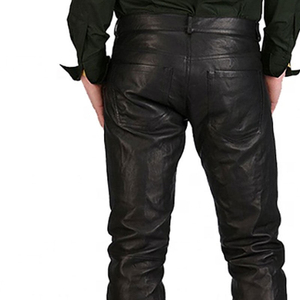 Pantalon Moto en Cuir PU Noir pour Homme, Taille Haute, Coupe Droite, Fermeture Boutonnée, Style Automne Délavé - Product Image 5