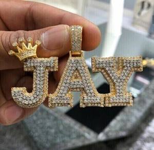 Colgante de Plata S925 con Moissanita y Letra Personalizada Chapada en Oro de 18K, Estilo Hip Hop para Hombre - Product Image 1