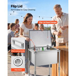 Carrello Frigo Portatile in Acciaio Inossidabile da 57,7 Litri con Coperchio Ribaltabile e Ruote - Product Image 6