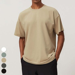 T-shirt décontracté en coton uni surdimensionné pour homme, manches courtes, col rond, respirant, couleur unie, jersey - Product Image 1