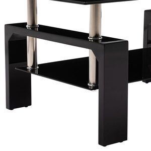 Tavolino da Caffè Moderno Rettangolare Nero con Ripiano e Piano in Vetro Laterale, Set di Arredamento per Soggiorno e Ufficio con Funzione di Archiviazione - Product Image 5