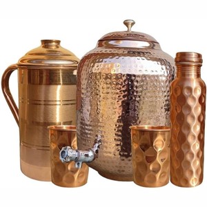 Ensemble Matka Ayurvédique en Cuivre Pur Martelé avec Robinet en Laiton, Pot Distributeur d'Eau, Bouteille et Verres pour la Maison et le Bureau - Product Image 5